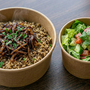 Mujaddara (Lentils & Bulgur) with Side Salad & Crispy Onions