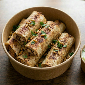 Chicken Musakhan Rolls with Yogurt Cucumber Salad